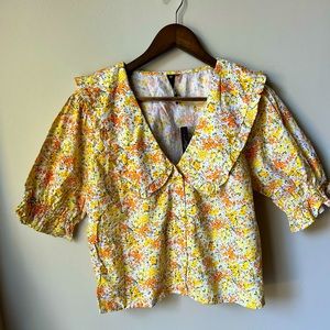Influence floral blouse with peter pan collar in yellow